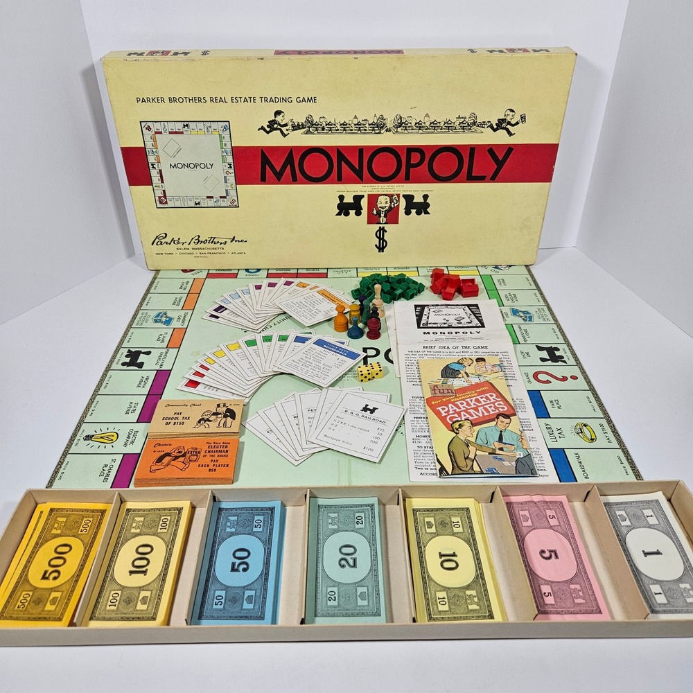 Vintage 1954 Monopoly Board Game Parker Brothers Game with Bonus Advertising USA